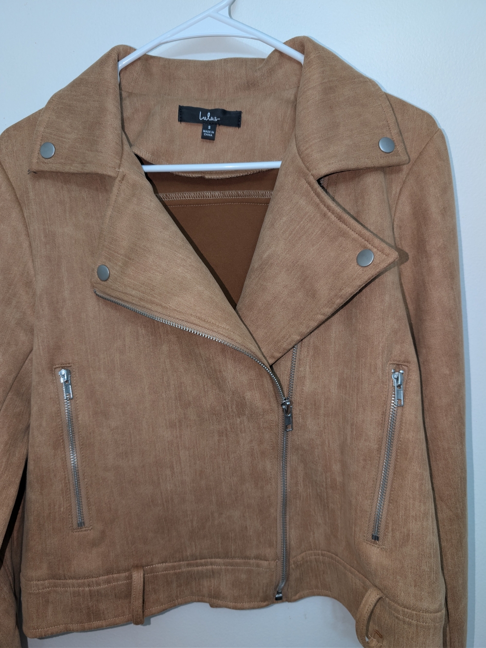 Lulu's Camel/Tan Faux Suede Moto Jacket - Women's Size Sm